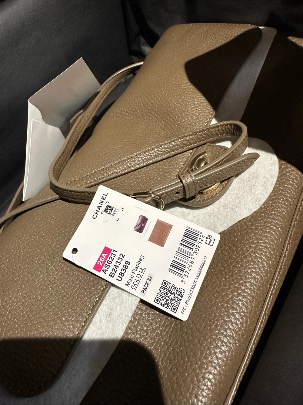 CHANEL Maxi Flap Small Dark Khaki with Gold Hardware